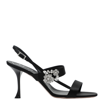 Black Satin Efflorescence Sandals