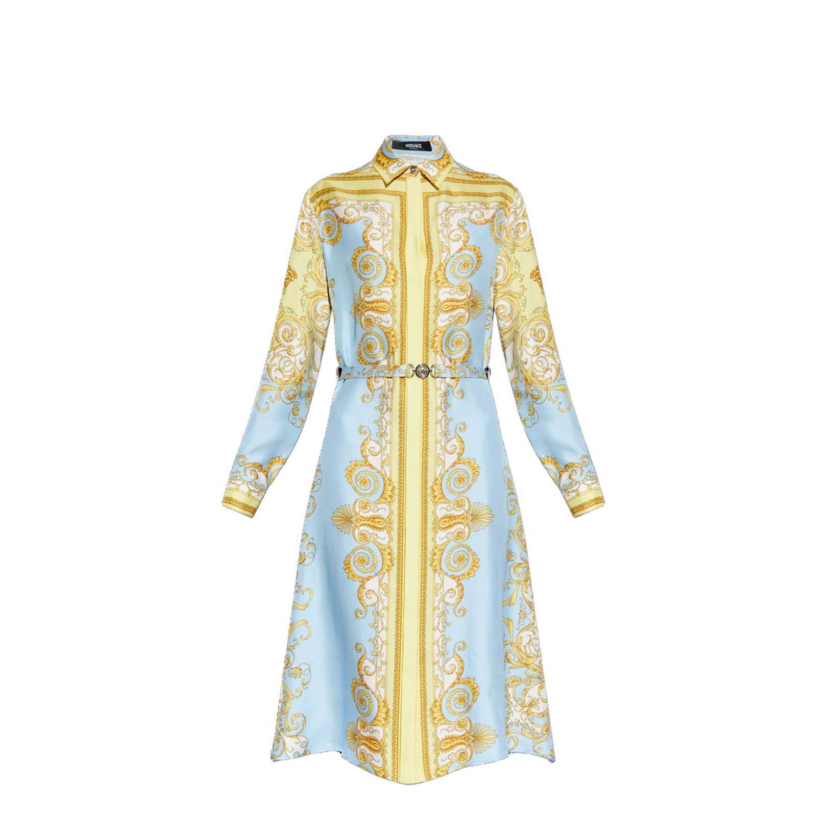 versace silk dress Versace Dress With Gold Chain Stripes Print, Women's, Yellow