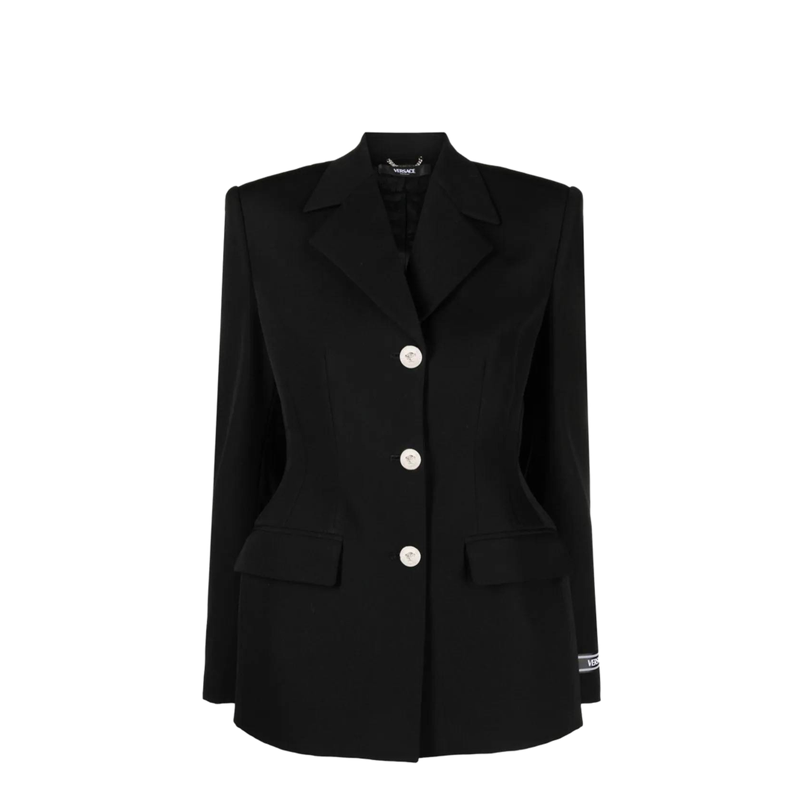 Black Hourglass Single-Breasted Blazer in Wool