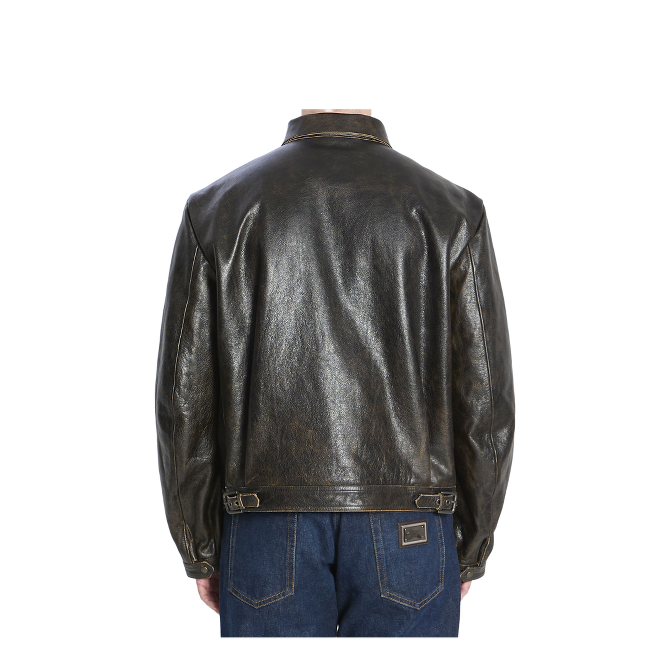 Aged-effect leather jacket