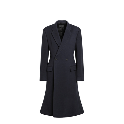 Double-breasted Godet Midi Wool Coat