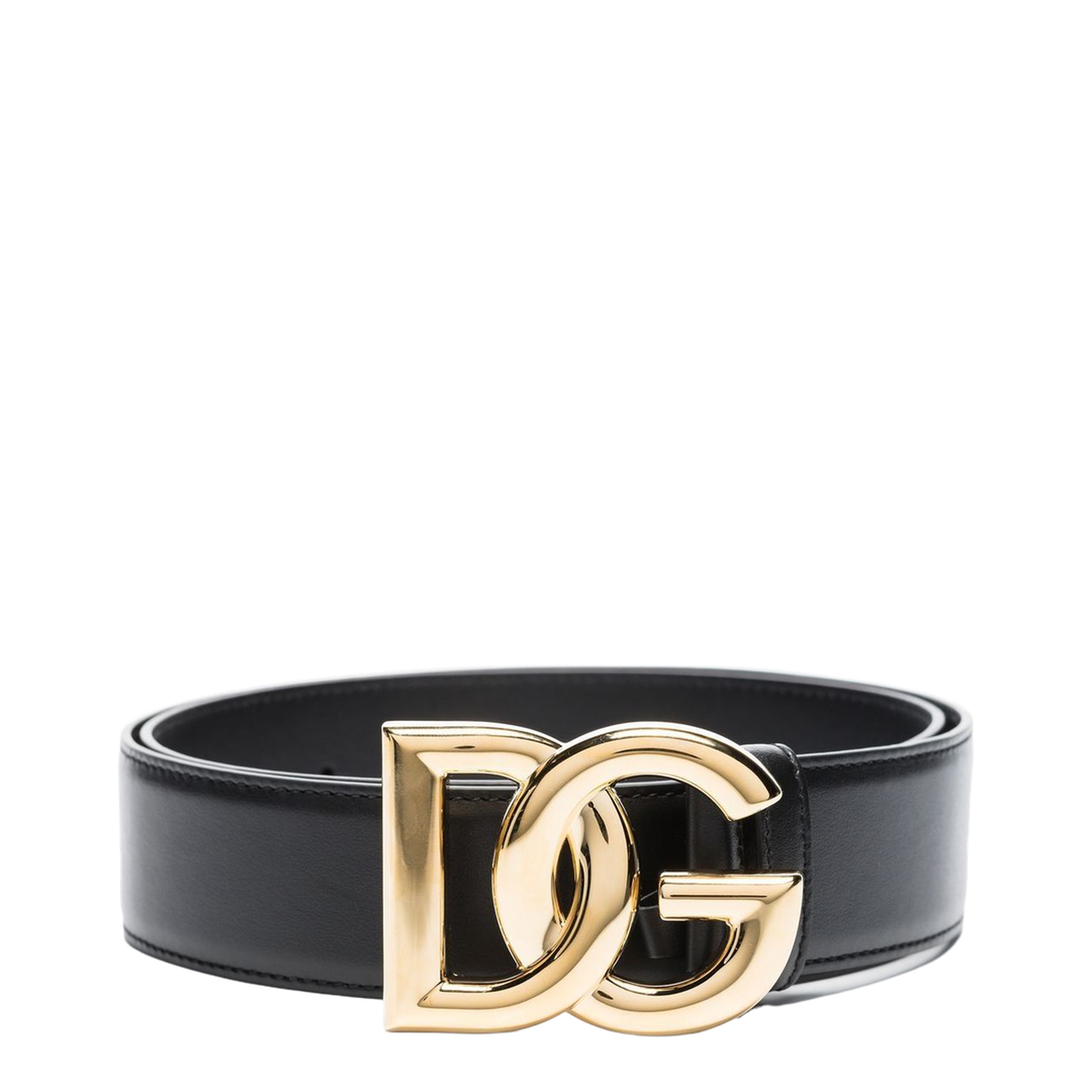 Calfskin Belt with Logo Buckle in Black