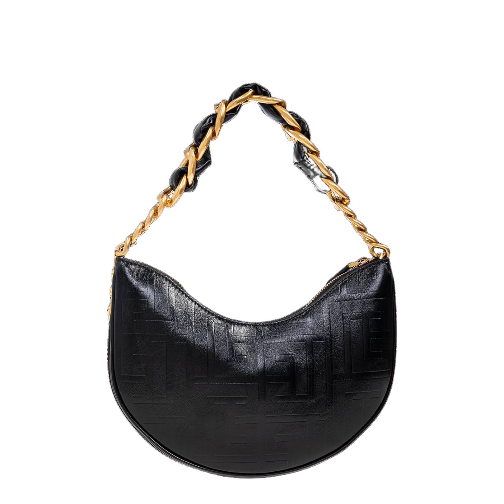 Handbag with Metal Logo and Zipper Closure