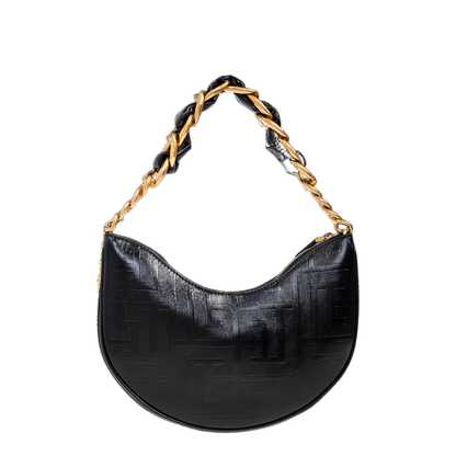 Handbag with Metal Logo and Zipper Closure