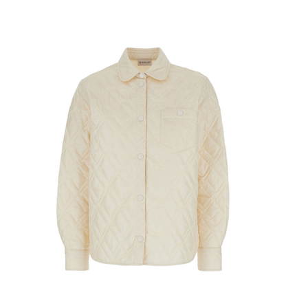 White Ivory Diamond Quilted Padded Shirt Jacket