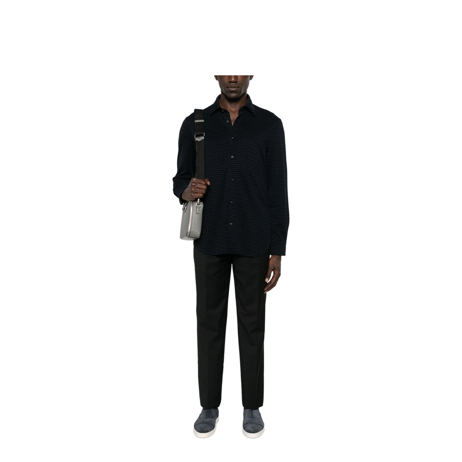 Lyocell Blend Jersey Shirt with All-Over Flocked Logo