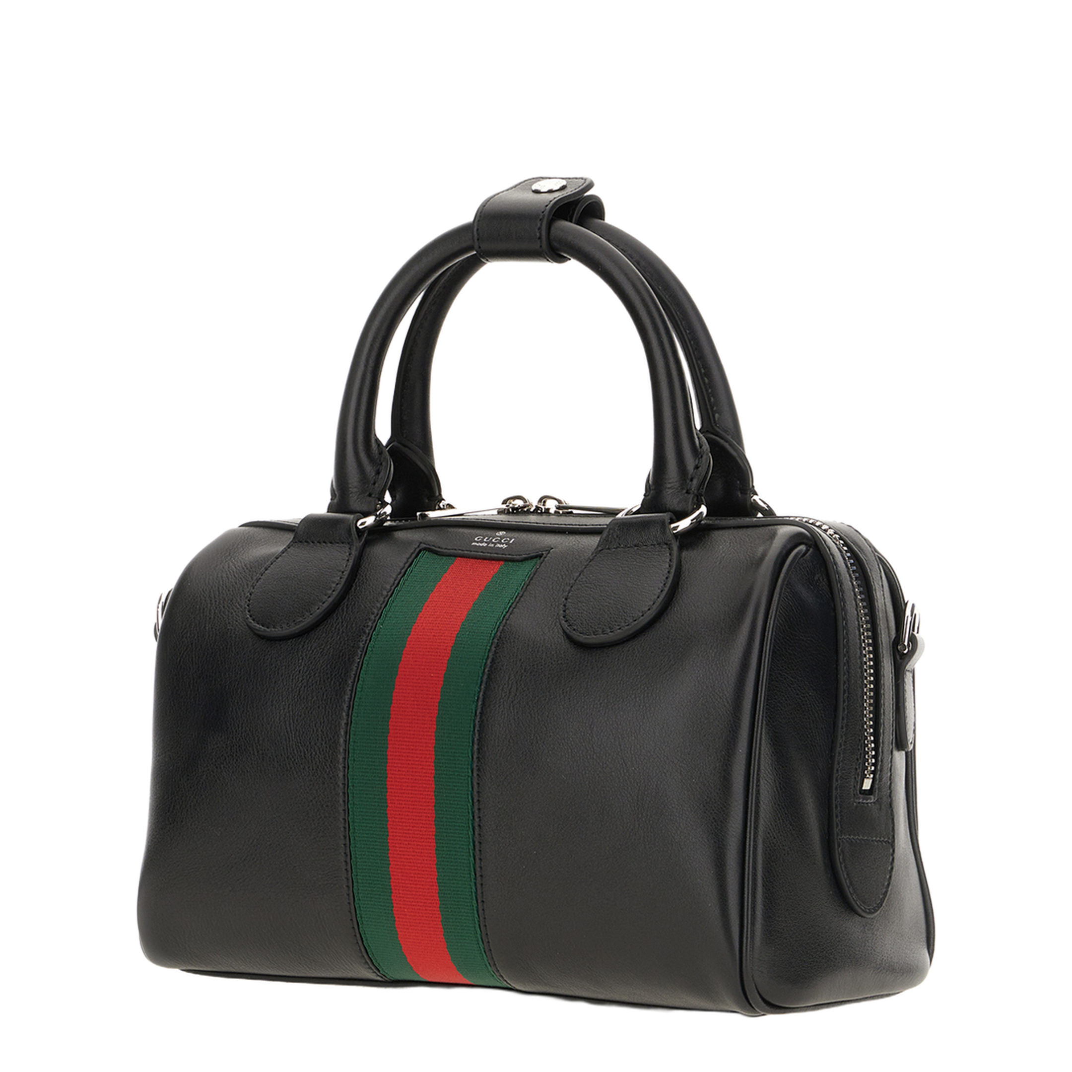 Web Trademark Small Leather Duffle Bag - Black