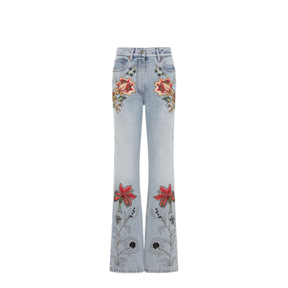 MAYFEYR - Valentino - Denim 5 Pockets Embroidered Flowers Jeans - 8B3DD2AX9YC