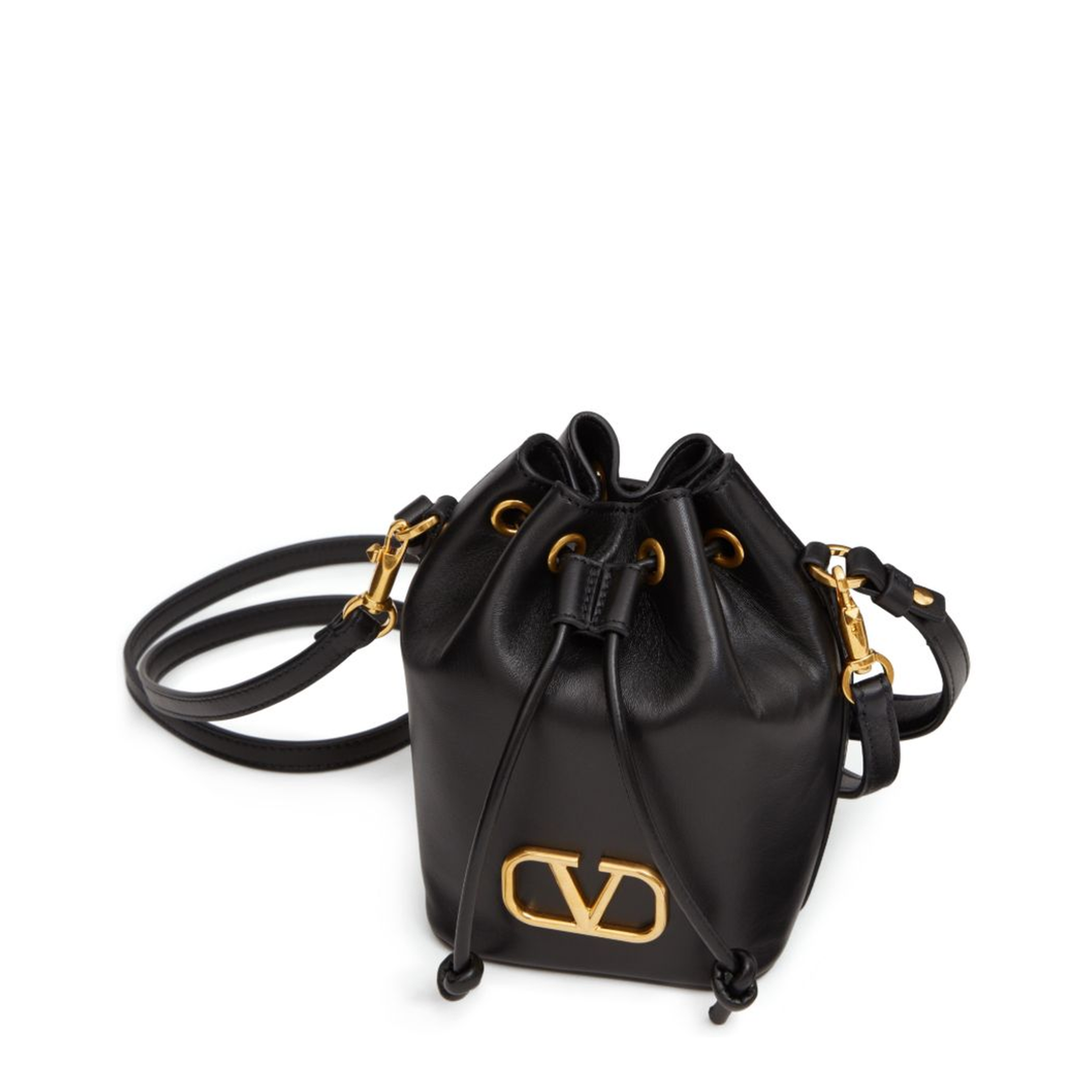 VLogo Signature Mini Smooth Leather Bucket Bag - Black