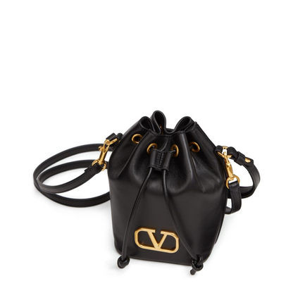VLogo Signature Mini Smooth Leather Bucket Bag - Black