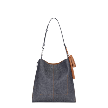 Medium Belted Hobo Bag in Denim