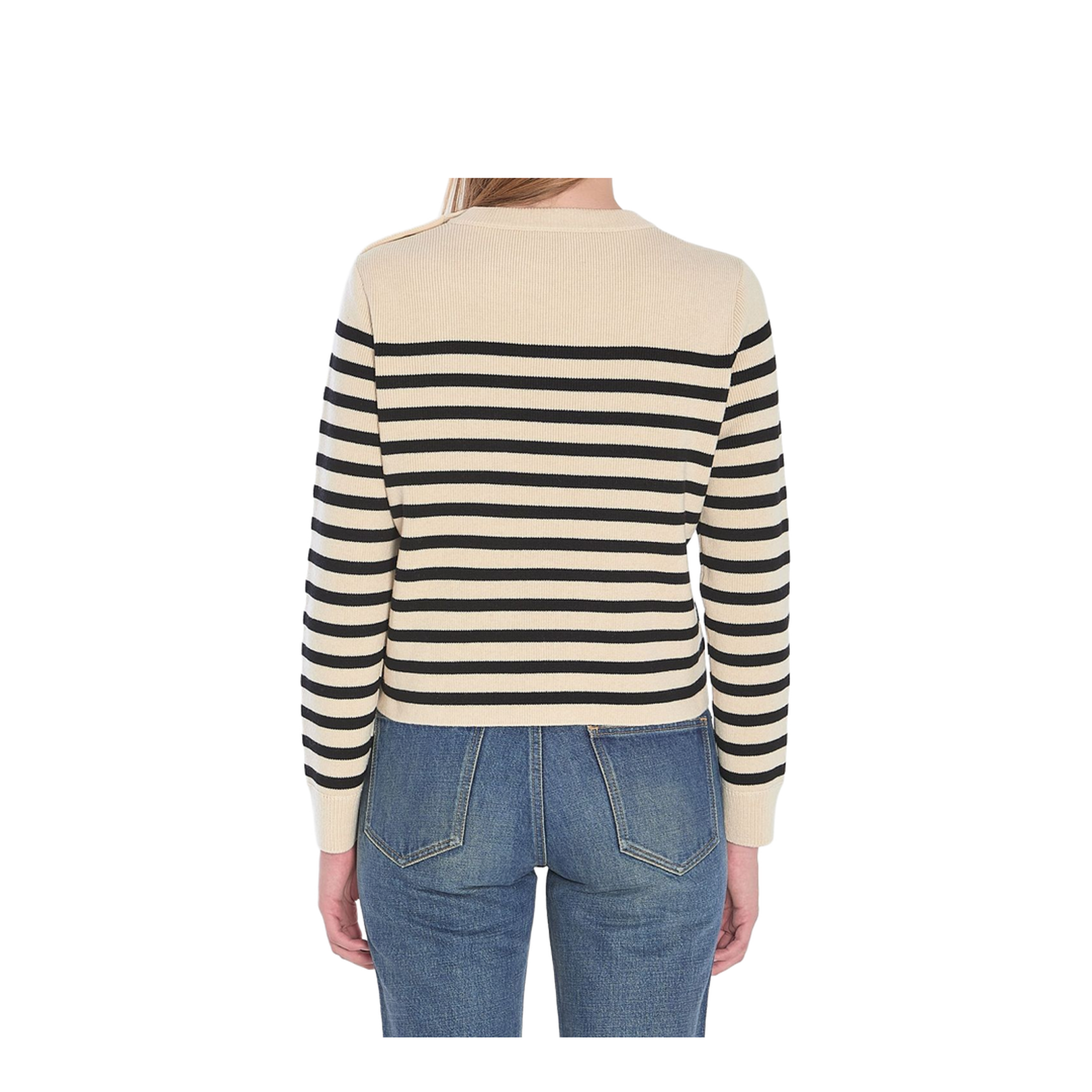 Crew Neck Sweater in Wool Cashmere - Ecru/Black