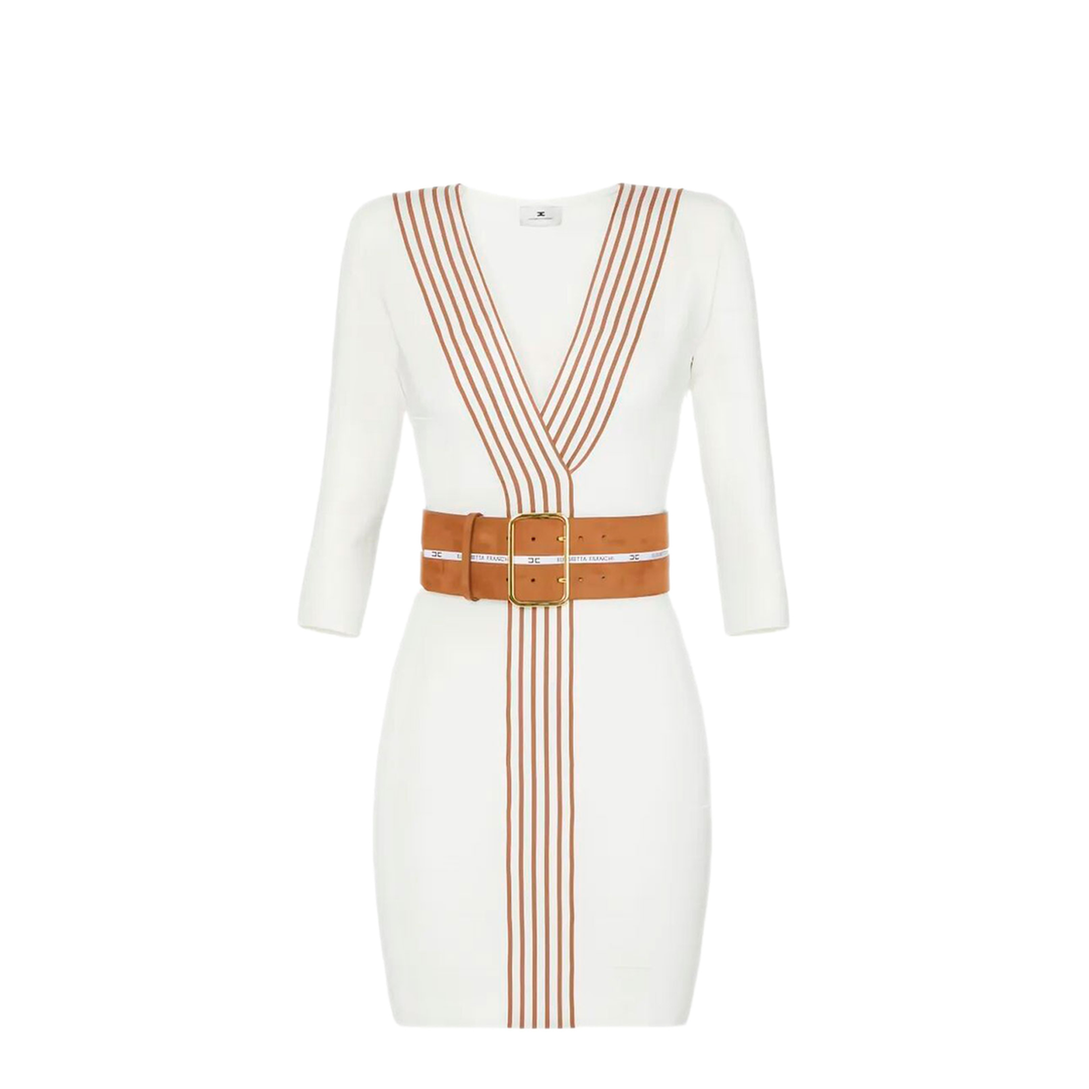 MAYFEYR - Elisabetta Franchi - Knit Fabric Dress With Striped Bands - AM01S61E2AQ6