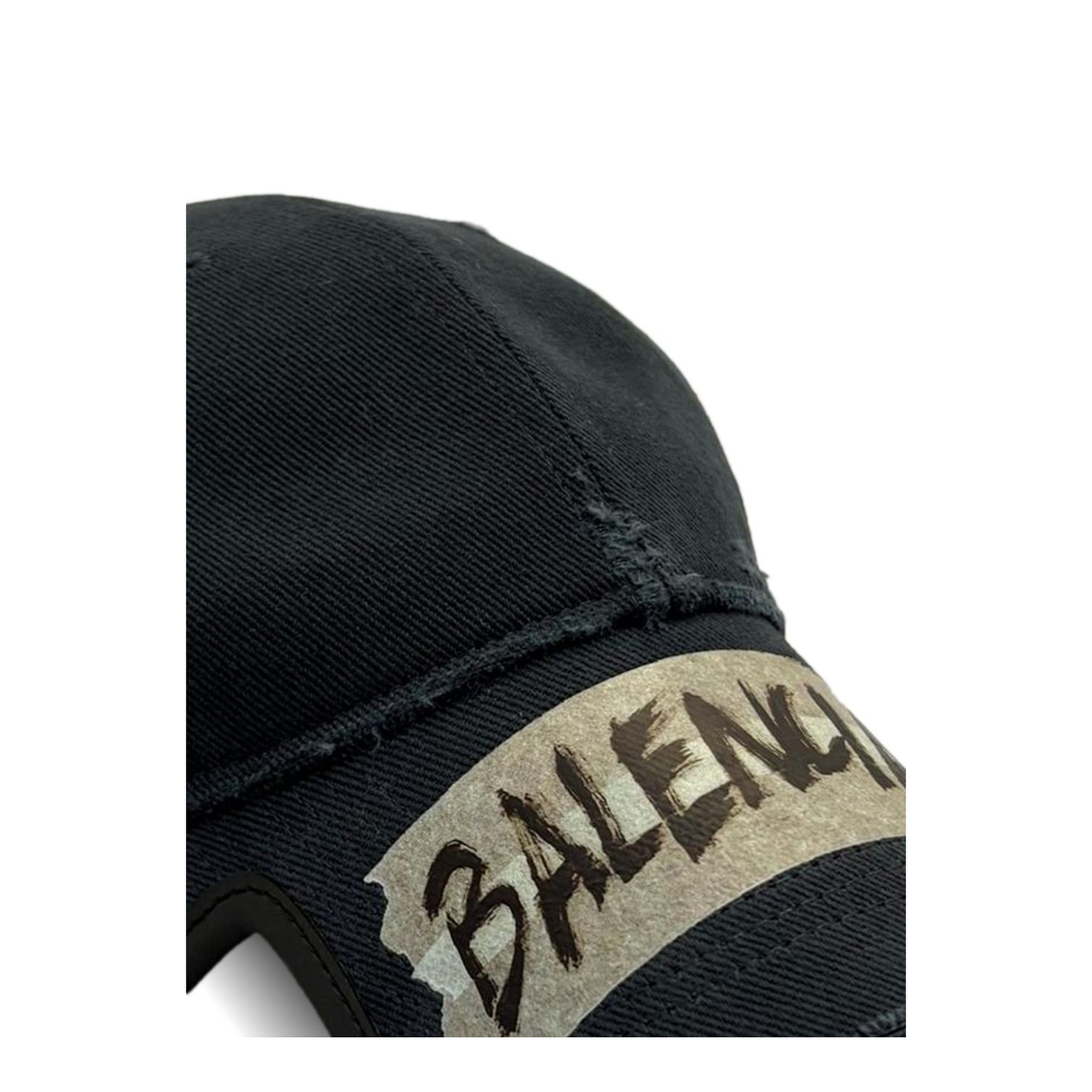 Black Washed-Effect Masking Tape Cap
