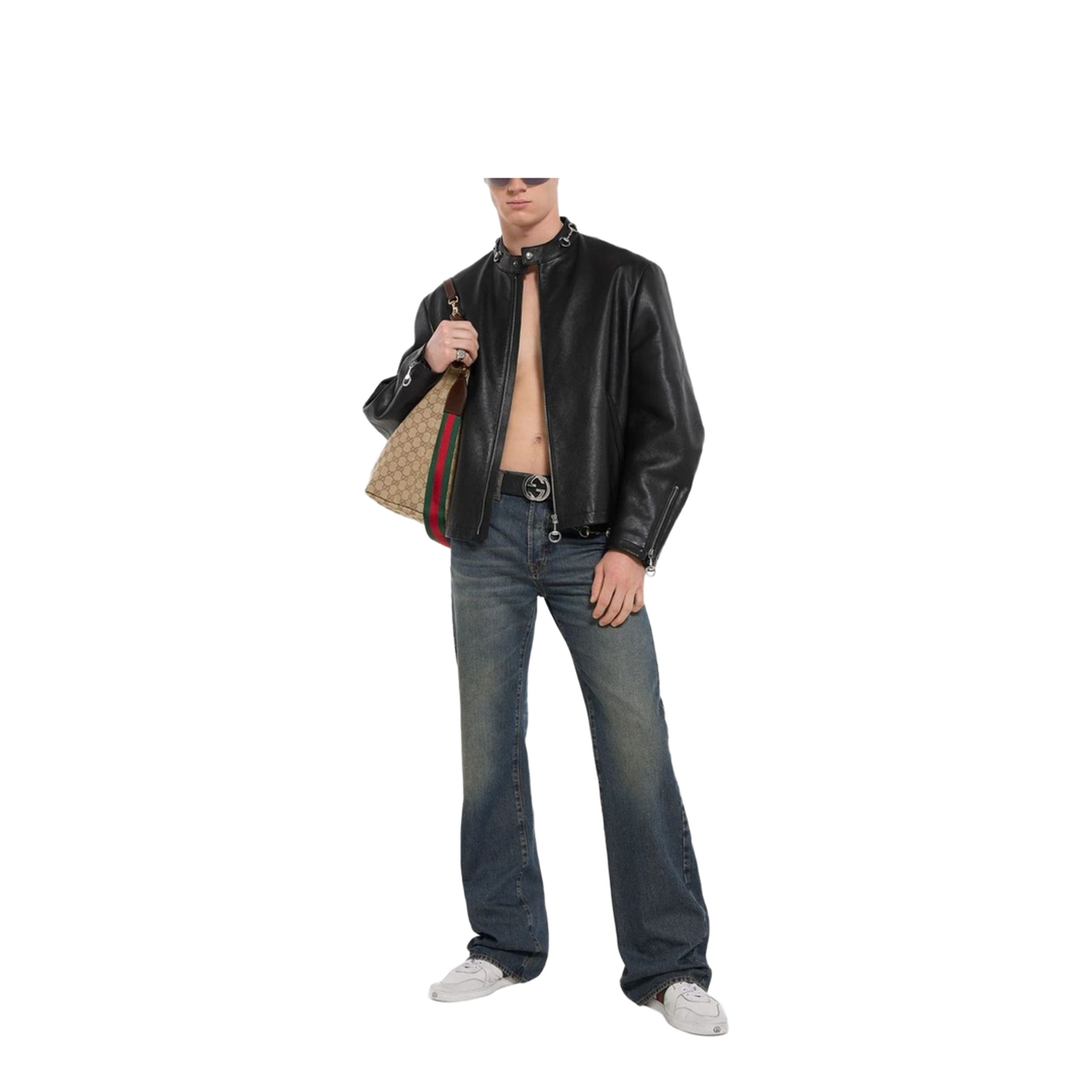Leather Jacket with Horsebit in Black