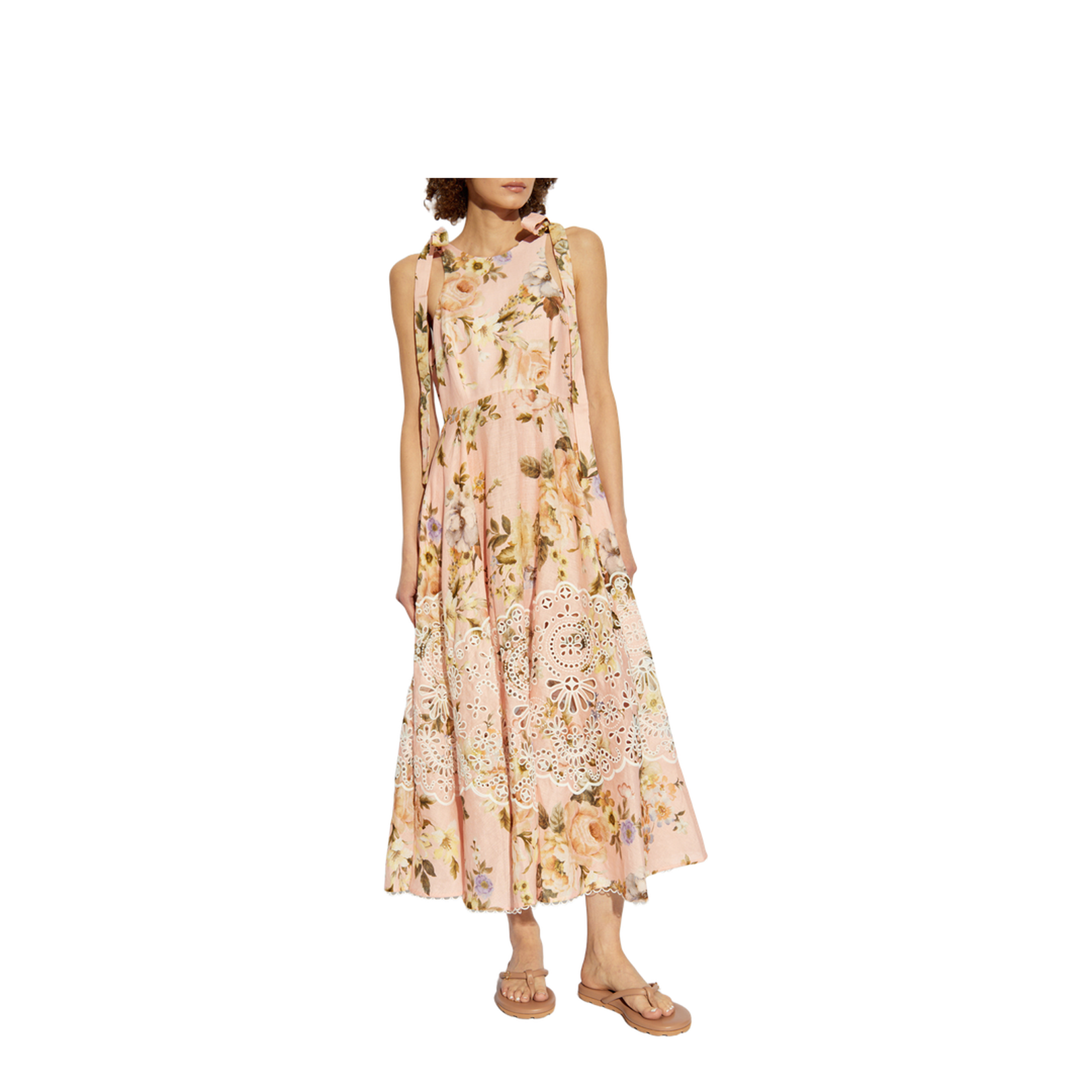 Appliquéd Floral-Print Silk-Organza Midi Dress