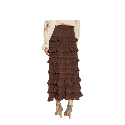 Hypnotic Lace Frill Metallic-Knit Midi Skirt