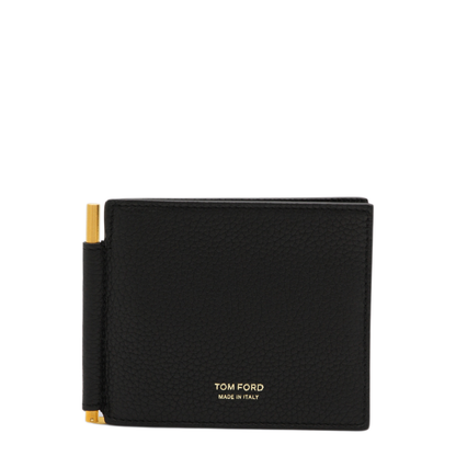 T Line Calf Leather Money Clip Wallet