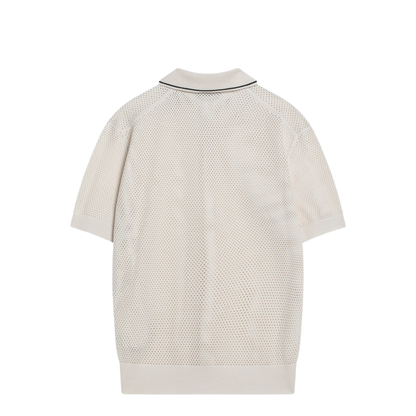 Openwork Talc-Coloured Polo in Cotton and Silk