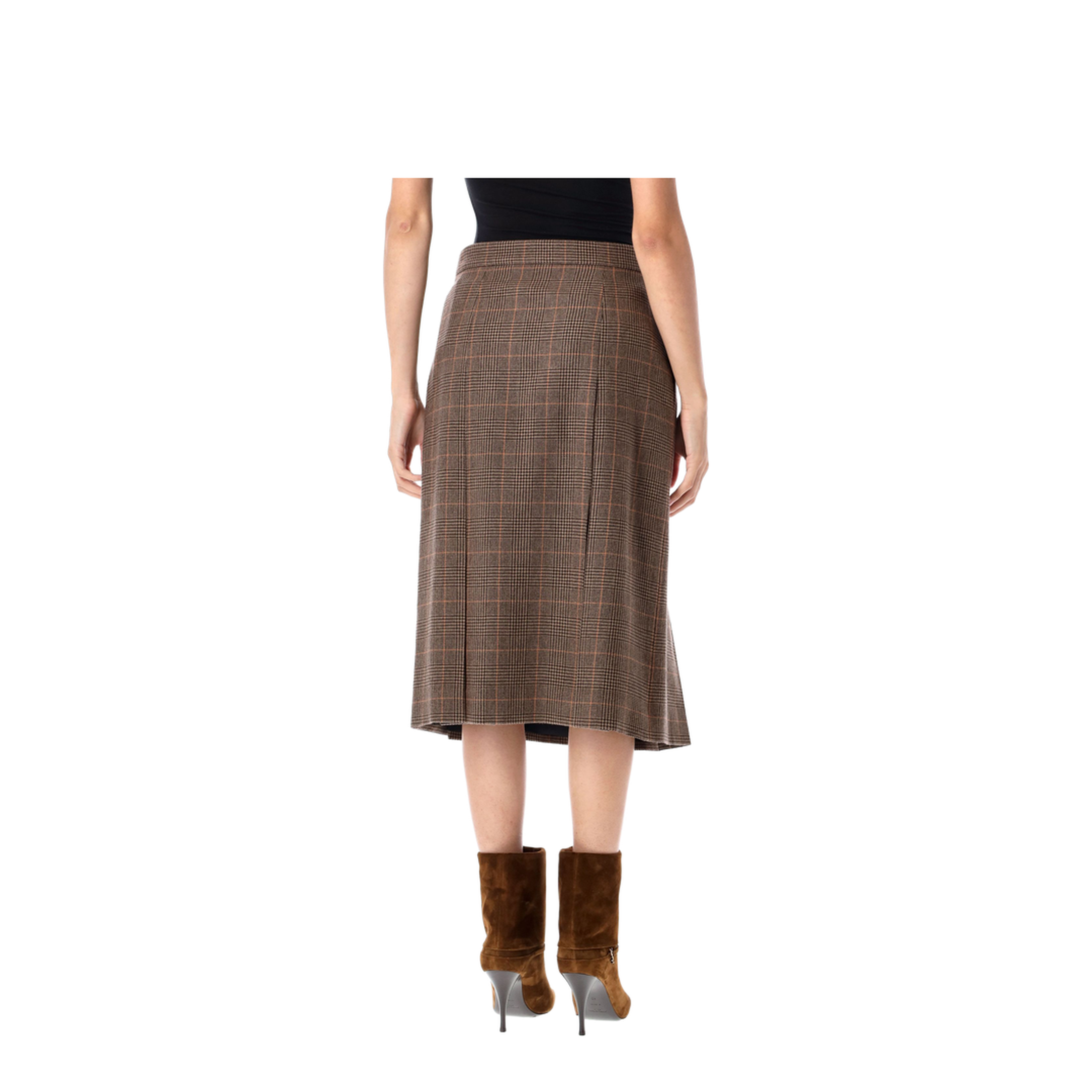 Midi Skirt in Prince of Wales Wool and Cashmere