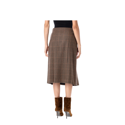 Midi Skirt in Prince of Wales Wool and Cashmere