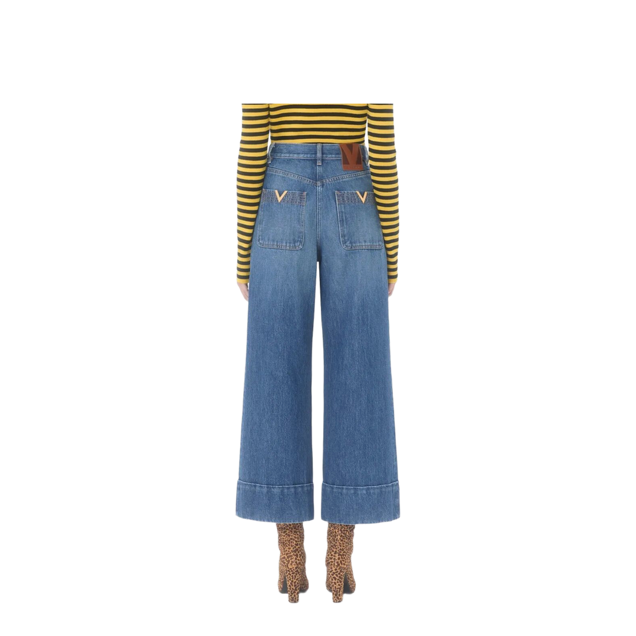 Denim Trousers with V Gold