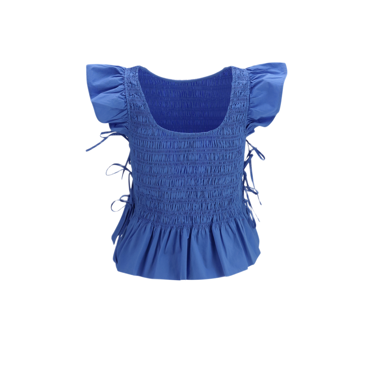 MAYFEYR - Ganni - Ruched Cotton Top With Side Bows - A1040422591