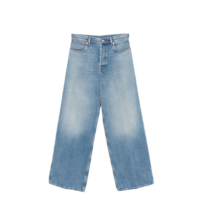 Wide Leg Denim Pants in Light Blue
