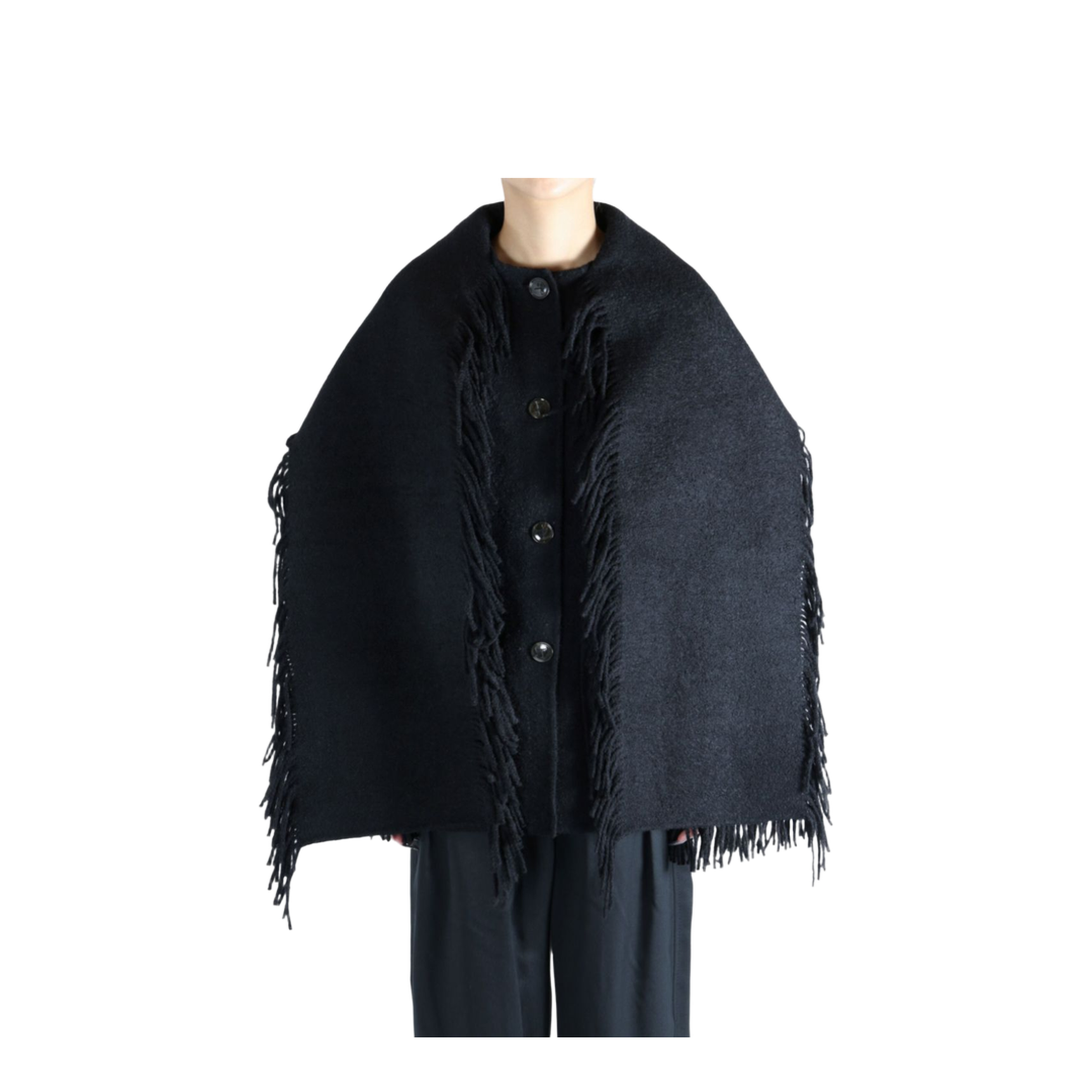 Black Fringed Scarf Wool Coat
