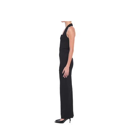 Black Rear Zip Fastening Halterneck Square Neck