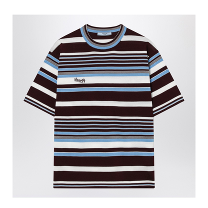 Amaranth and light blue striped cotton T-shirt