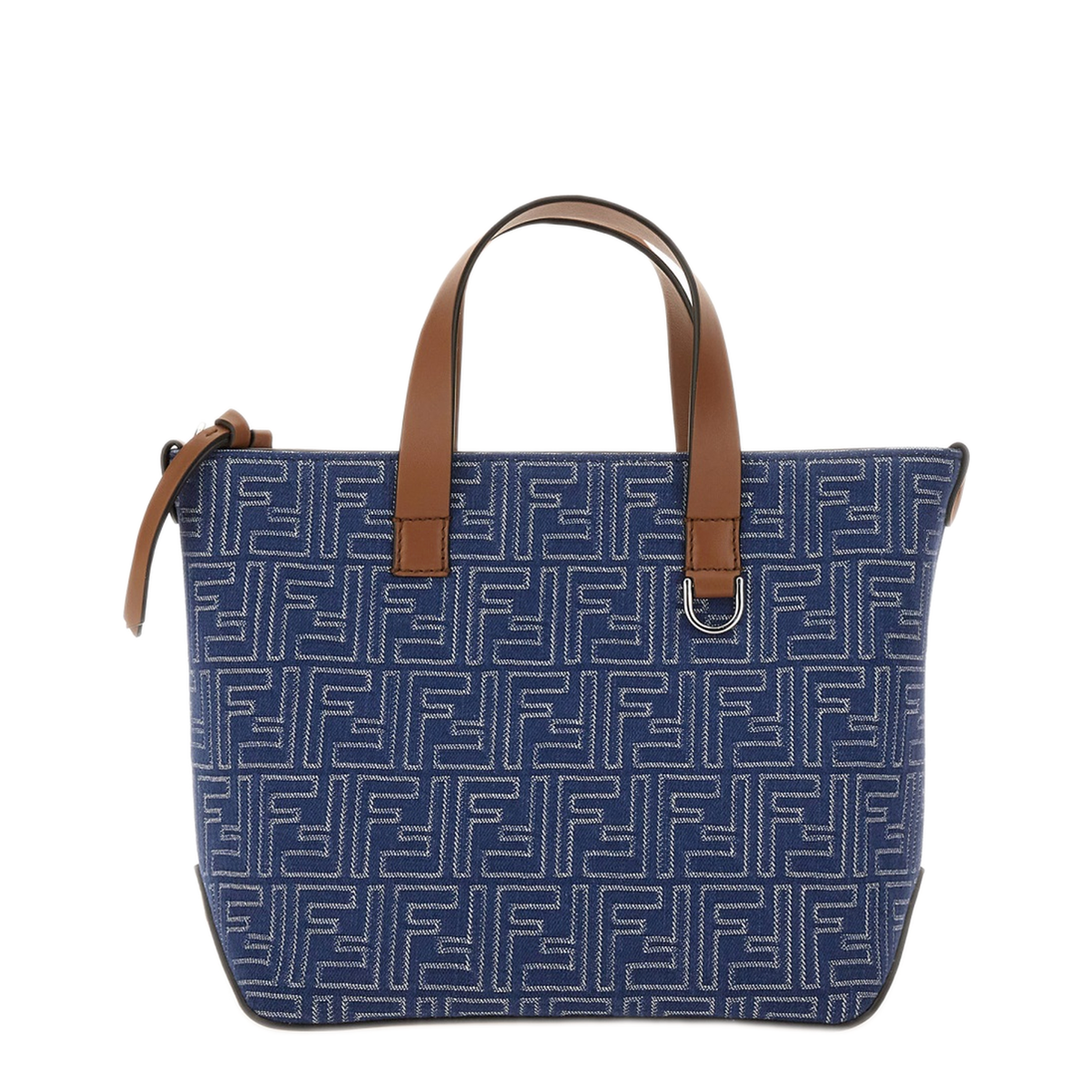 Medium FF Jacquard Fabric/Leather Shopping Bag - Navy