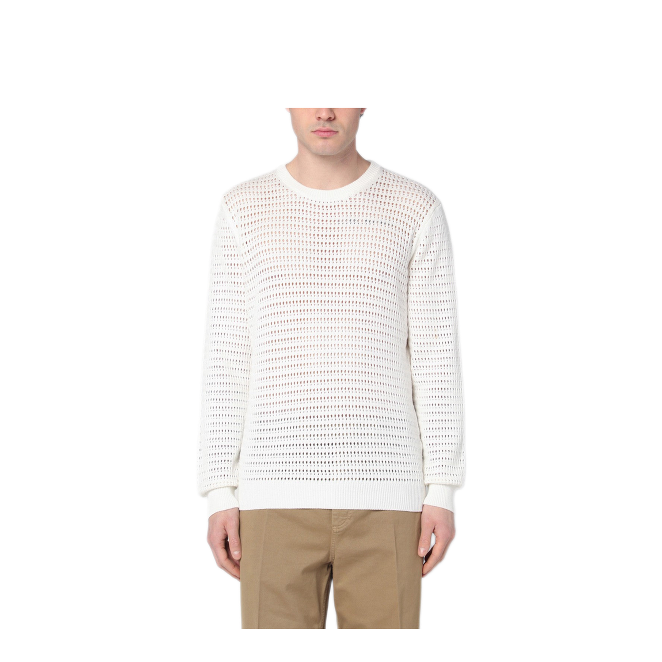 MAYFEYR - Roberto Collina - Perforated Milk Coloured Sweater In Cotton - RB25301RB2502