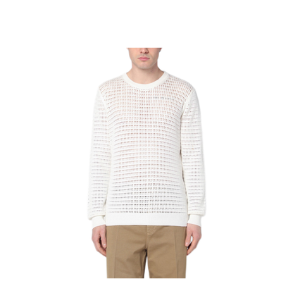 MAYFEYR - Roberto Collina - Perforated Milk Coloured Sweater In Cotton - RB25301RB2502