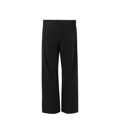 Black Cotton Five-Pocket Design Straight Leg Pants