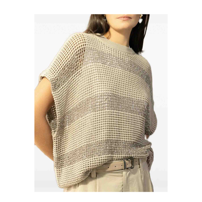 Striped Cotton Knitted Sweater - Beige