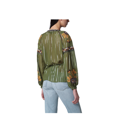 Embroidered Lurex Silk Shirt Green Camou