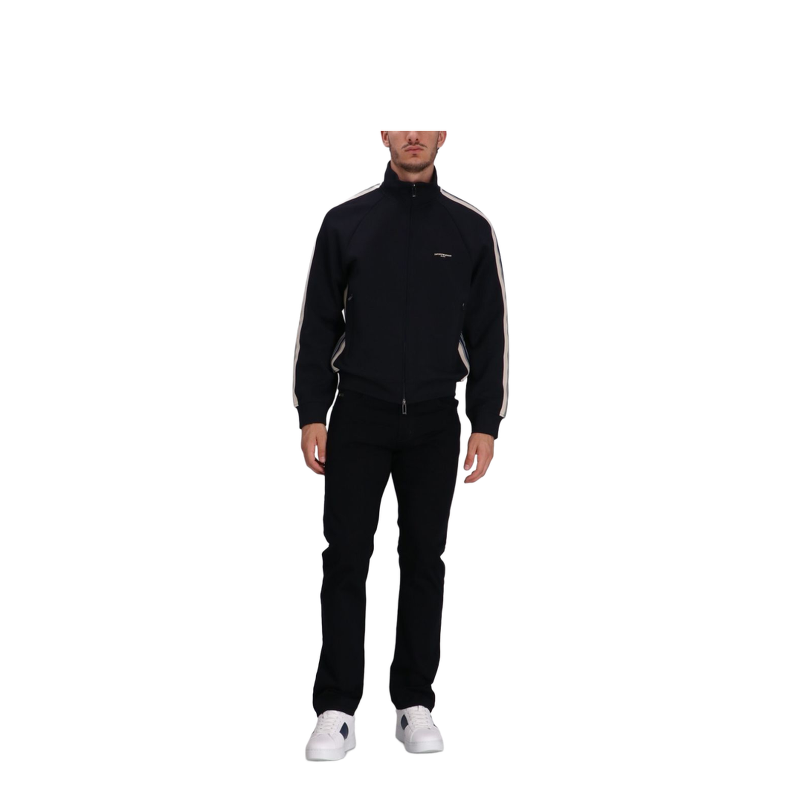Full-Zip Sweatshirt in Jersey with Contrasting Bands