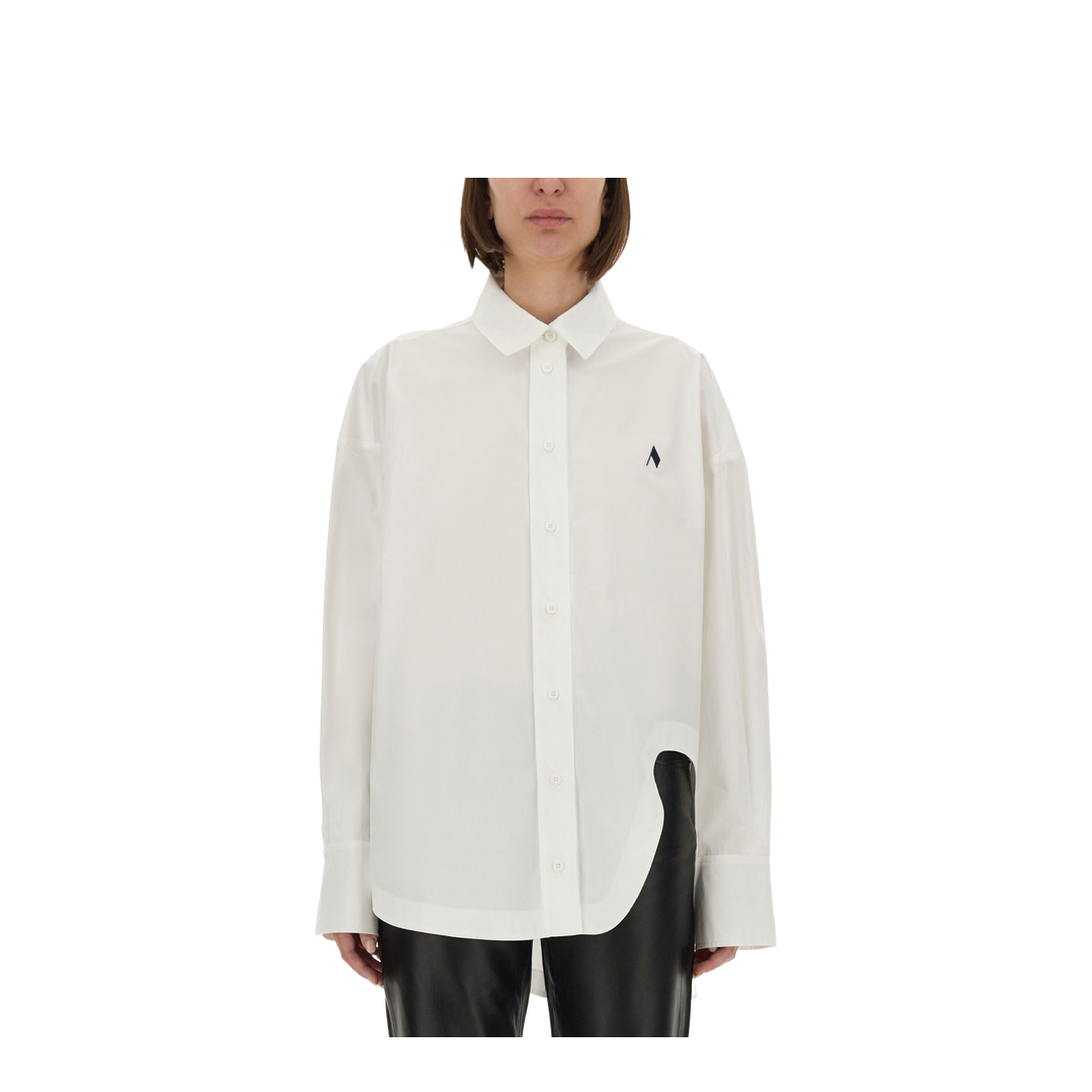 Shirt in White and Navy Blue Popeline