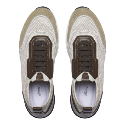 MAYFEYR - Brioni - Beige And Light Brown Linen And Cotton Knit Sneakers - QHM20LPD9033232