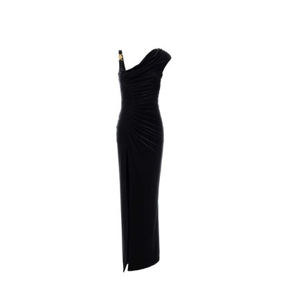 Black Sleeveless Long Dress with Medusa Plaque