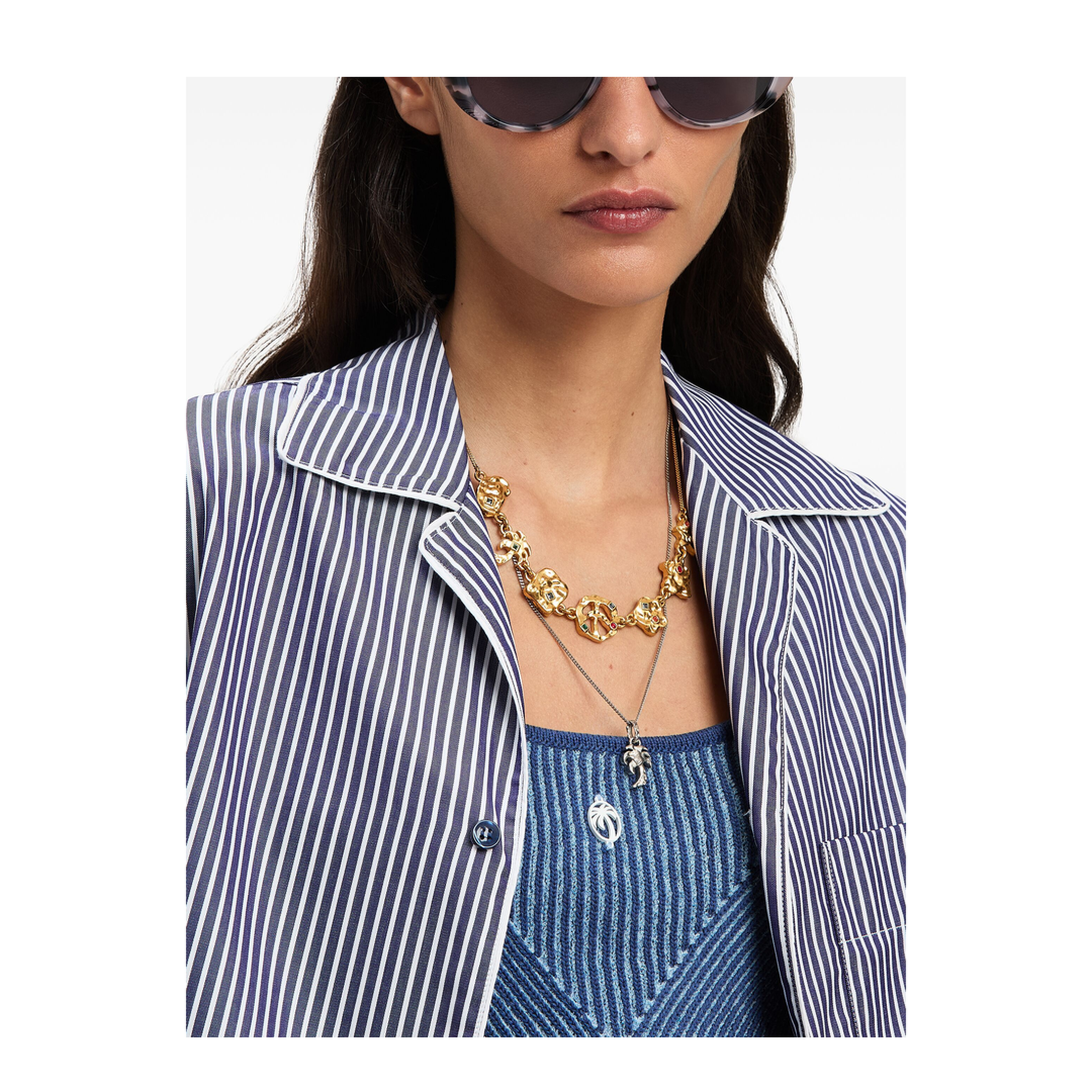 MAYFEYR - Palm Angels - Curved Logo-Print Striped Shirt - PWGG005S25FAB0014603
