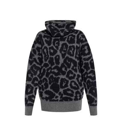 Black/Grey Leopard Jacquard Turtleneck Jumper