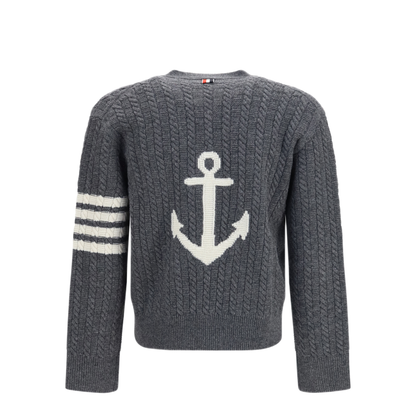 MAYFEYR - Thom Browne - V Neck Sweater With Anchor Embroidery - MKC661AY1005