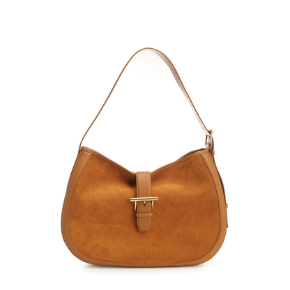 Adjustable Leather Shoulder Bag with Vintage Gold Metal T-Bar Closure