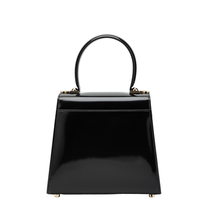 Small Black Leather Top-Handle Bag with Gancini Closure