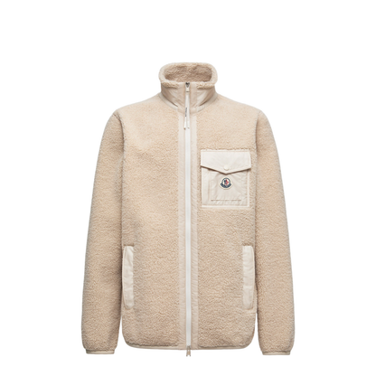 Light Beige Teddy Zip-Up Sweatshirt with Pocket
