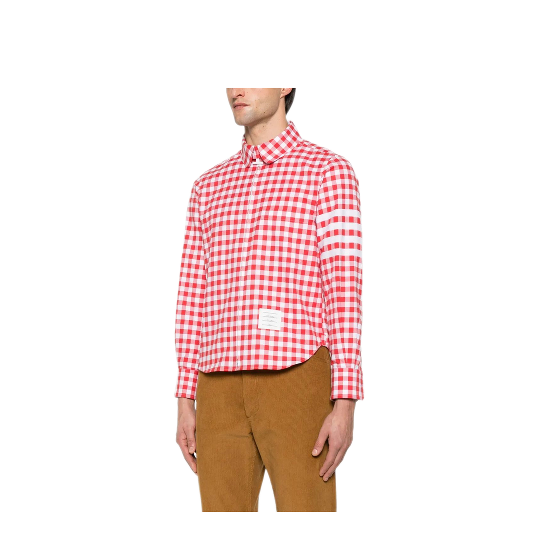 MAYFEYR - Thom Browne - Rc Round Hem Zip Up Shirt With T Bar Puller In 4 Bar Gingham Check Flannel - MWL416AF0945600