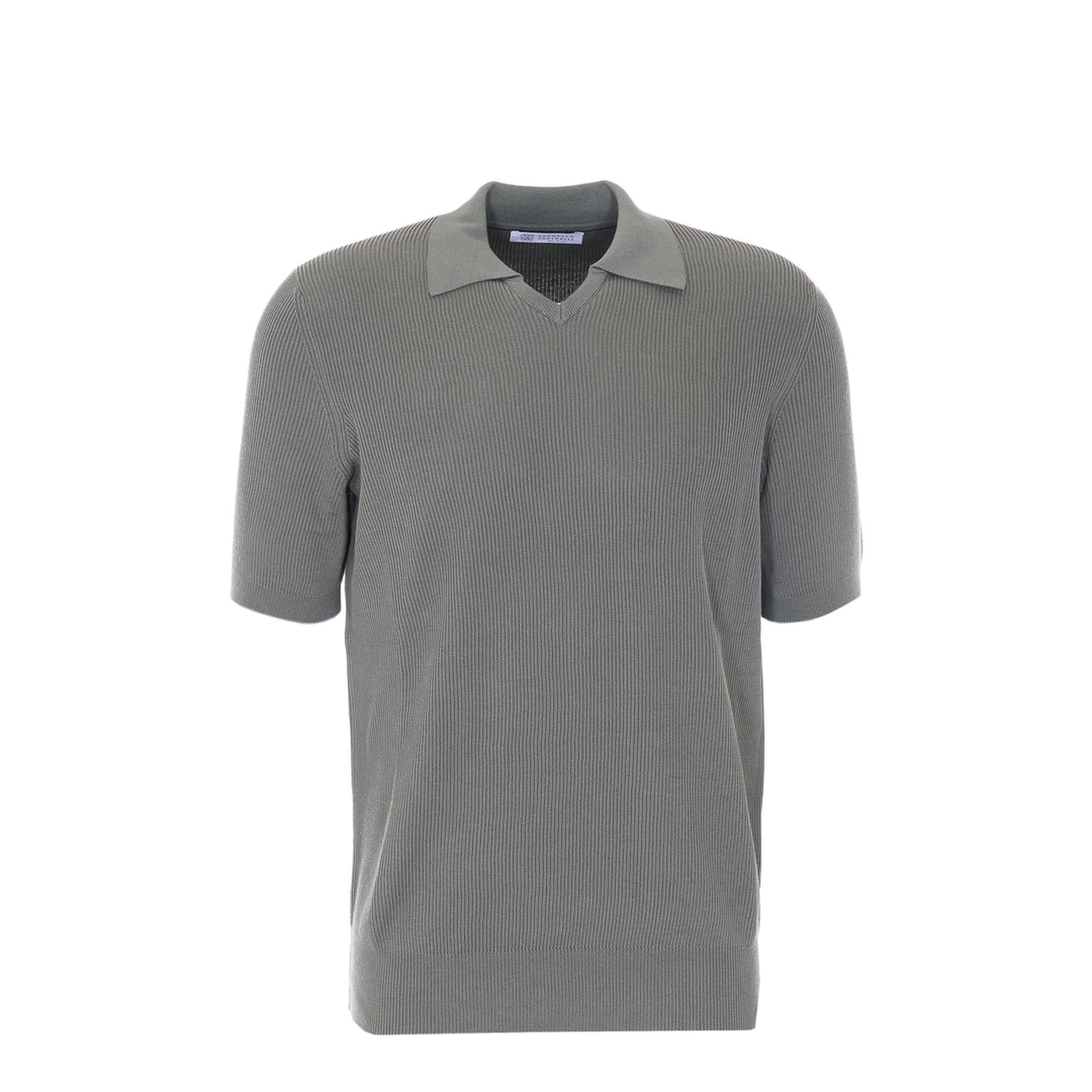 Cotton Rib Knit Polo Shirt Grey