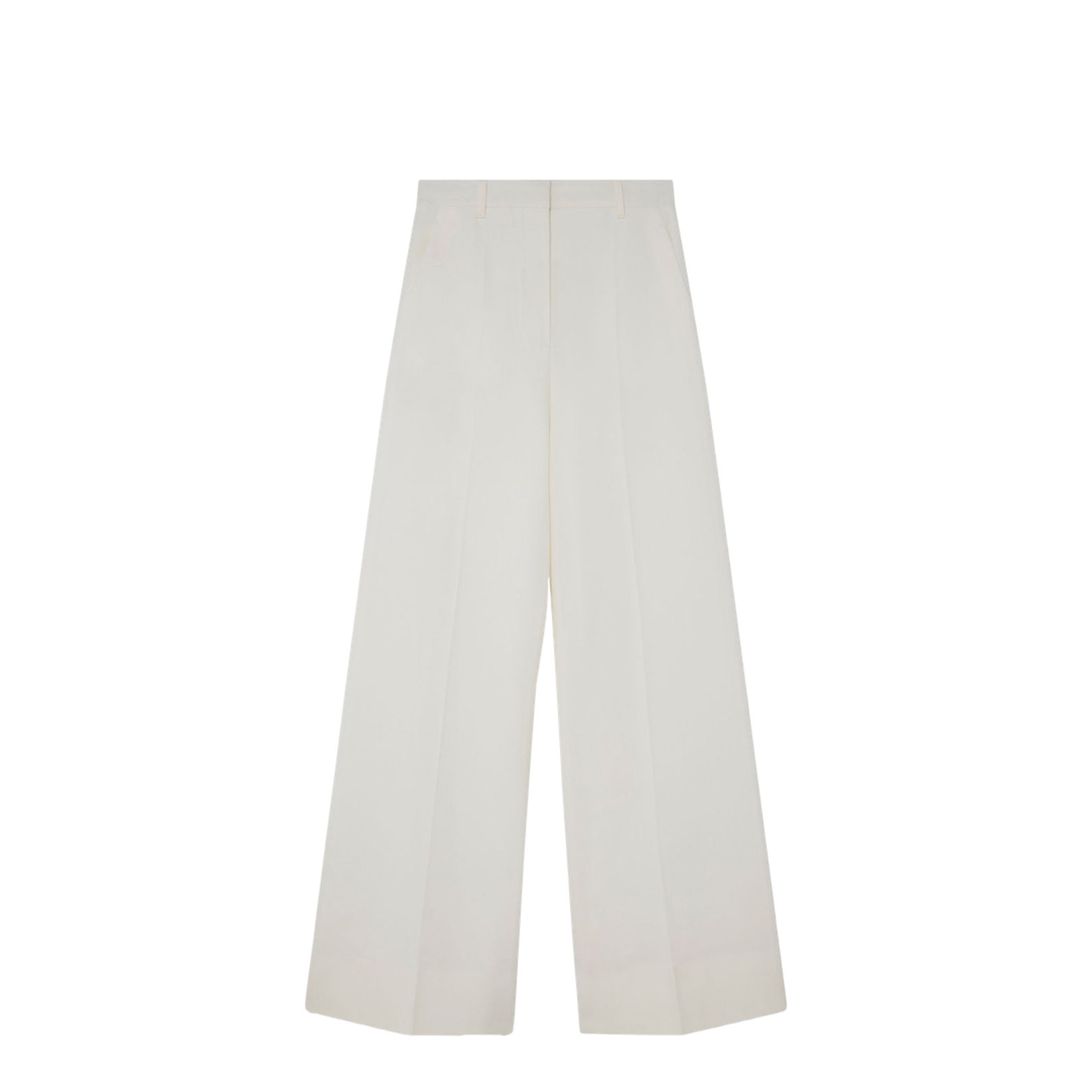 Cream White High-Rise Wide-Leg Wool Trousers